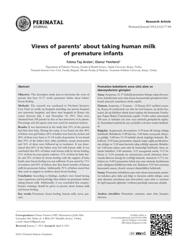 Views of Parents' About Taking Human Milk of Premature Infants