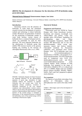 [BIO32] the Development of a Biosensor for the Detection of PS II Herbicides Using Green Microalgae