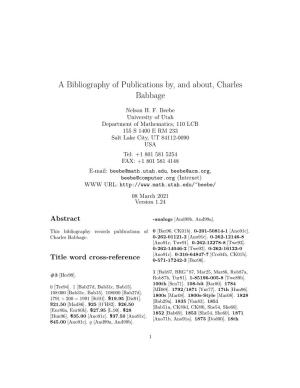 A Bibliography of Publications By, and About, Charles Babbage