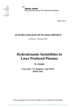 Hydrodynamic Instabilities in Laser Produced Plasmas