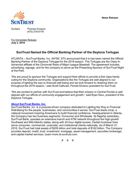 Suntrust Named the Official Banking Partner of the Daytona Tortugas