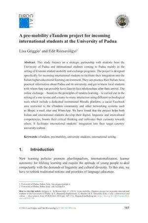 A Pre-Mobility Etandem Project for Incoming International Students at the University of Padua