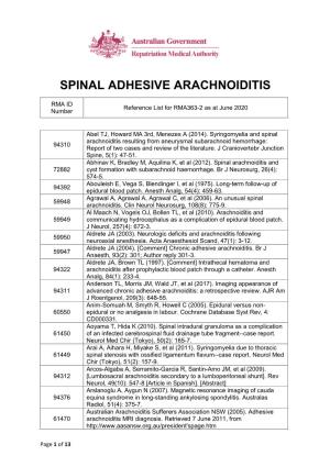 Reference List Concerning Spinal Adhesive Arachnoiditis