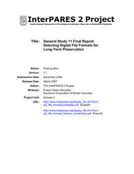 General Study 11 Final Report: Selecting Digital File Formats for Long-Term Preservation