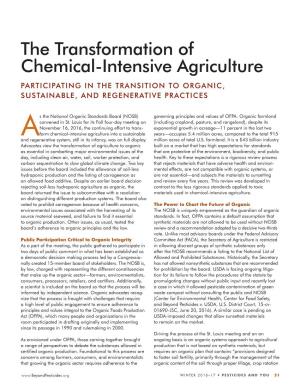The Transformation of Chemical-Intensive Agriculture Participating in the Transition to Organic, Sustainable, and Regenerative Practices