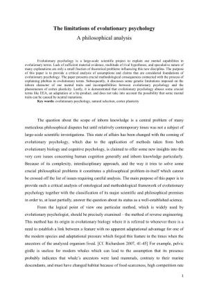 The Limitations of Evolutionary Psychology a Philosophical Analysis