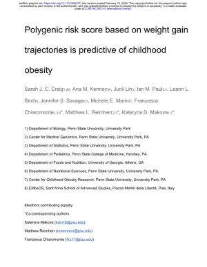 Polygenic Risk Score Based on Weight Gain Trajectories Is Predictive Of