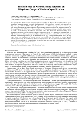 The Influence of Natural Saline Solutions on Dihydrate Copper Chloride Crystallization