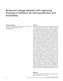 Reciprocal Linkage Between Self-Organizing Processes Is Sufﬁcient for Self-Reproduction and Evolvability