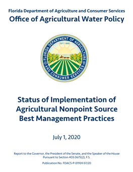 Status of Implementation of Bmps Report July 1, 2020