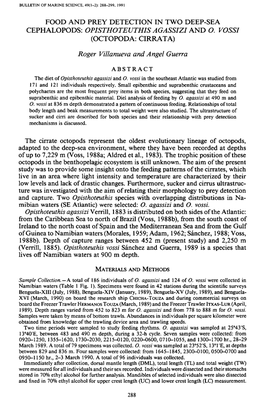 Food and Prey Detection in Two Deep-Sea Cephalopods: Opisthoteuthis Agassizi and O