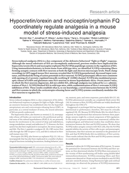 Hypocretin/Orexin and Nociceptin/Orphanin FQ Coordinately Regulate Analgesia in a Mouse Model of Stress-Induced Analgesia Xinmin Xie,1,2 Jonathan P