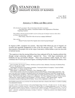 Angola's Mislaid Billions
