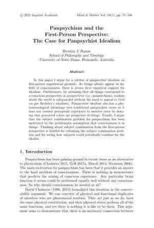 Panpsychism and the First-Person Perspective: the Case for Panpsychist Idealism