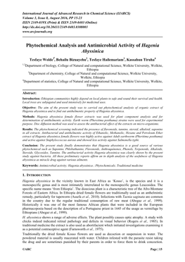 Phytochemical Analysis and Antimicrobial Activity of Hagenia Abyssinica