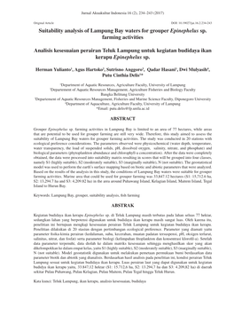 Suitability Analysis of Lampung Bay Waters for Grouper Epinephelus Sp