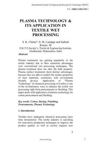 Plasma Technology & Its Application in Textile Wet Processing