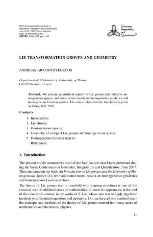 LIE TRANSFORMATION GROUPS and GEOMETRY 1. Introduction