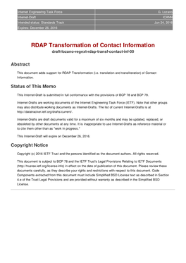 RDAP Transformation of Contact Information Draft-Lozano-Regext-Rdap-Transf-Contact-Inf-00