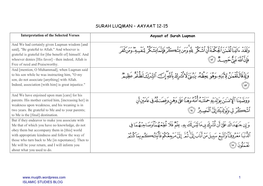 Surah Luqman – Aayaat 12-15