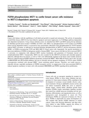 FGFR4 Phosphorylates MST1 to Confer Breast Cancer Cells Resistance to MST1/2-Dependent Apoptosis