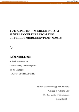 Two Aspects of Middle Kingdom Funerary Culture from Two Different Middle Egyptain Nomes