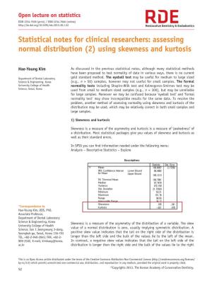Statistical Notes for Clinical Researchers: Assessing Normal Distribution (2) Using Skewness and Kurtosis