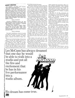 Morgenstern, Dan. [Record Review: Randy Weston: Blue Moses] 39:19 (November 23, 1972): 23–24