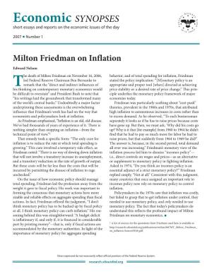 Milton Friedman on Inflation Edward Nelson