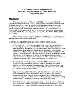 General Services Administration Fleet AFV Program Report for Fiscal Year 2010 February 8, 2011