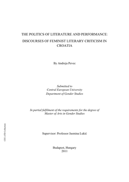 The Politics of Literature and Performance: Discourses of Feminist Literary Criticism in Croatia