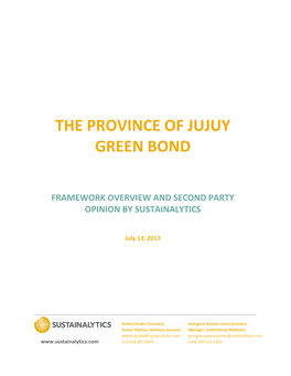 The Province of Jujuy Green Bond