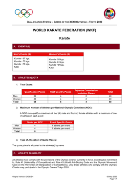 WORLD KARATE FEDERATION (WKF) Karate