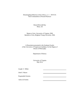 Disentangling Ethnicity in East Africa, Ca. 1 – 2010 CE: Past Communities in Present Practices