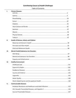 Contributing Causes of Health Challenges Table of Contents I