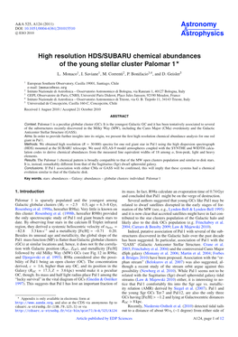 High Resolution HDS/SUBARU Chemical Abundances of the Young Stellar Cluster Palomar 1