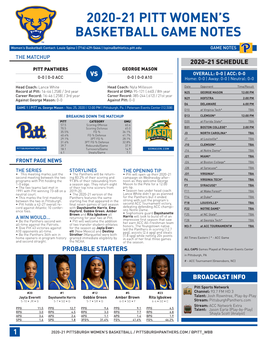 2020-21 Pitt Women's Basketball Game Notes