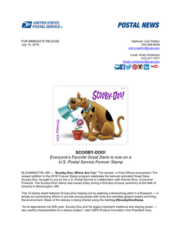 SCOOBY-DOO! Everyone's Favorite Great Dane Is Now on a U.S. Postal