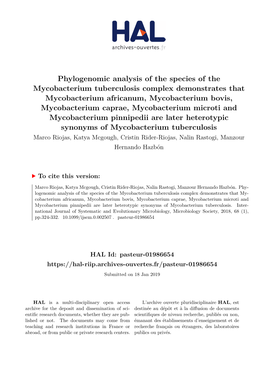 Phylogenomic Analysis of the Species of the Mycobacterium Tuberculosis