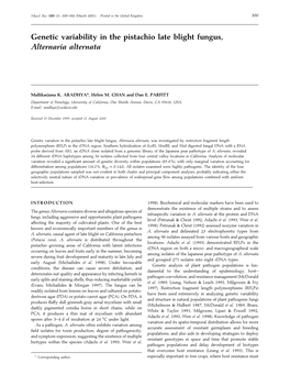 Genetic Variability in the Pistachio Late Blight Fungus, Alternaria Alternata