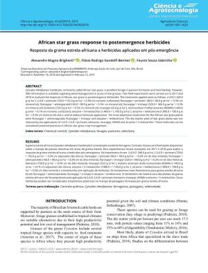 African Star Grass Response to Postemergence Herbicides Resposta Da Grama Estrela-Africana a Herbicidas Aplicados Em Pós-Emergência