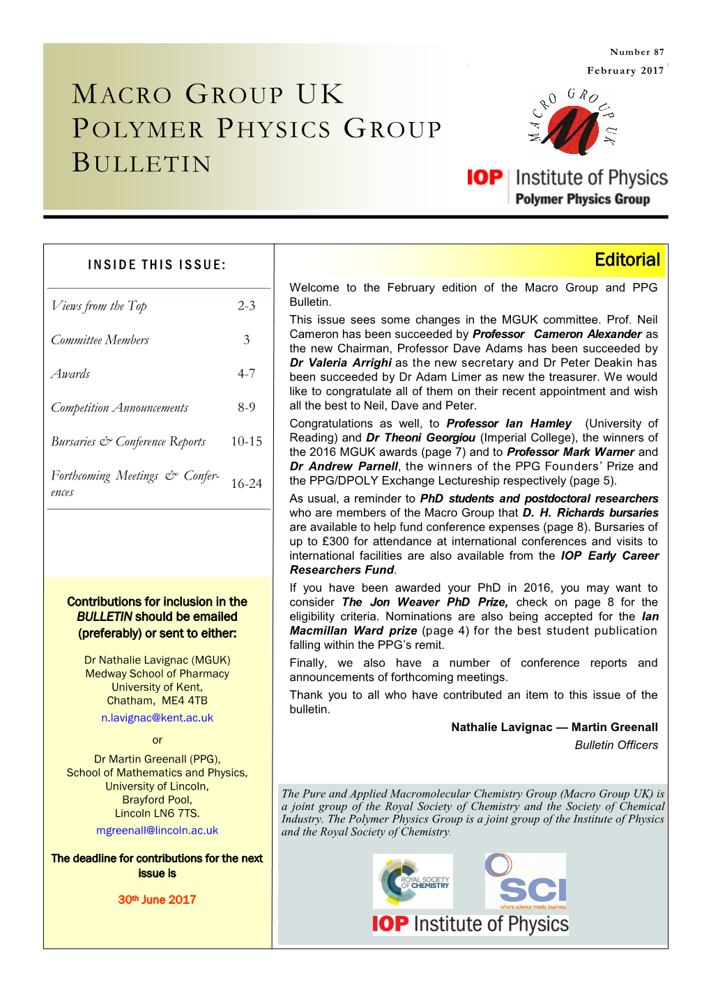 Macro Group Uk Polymer Physics Group Bulletin