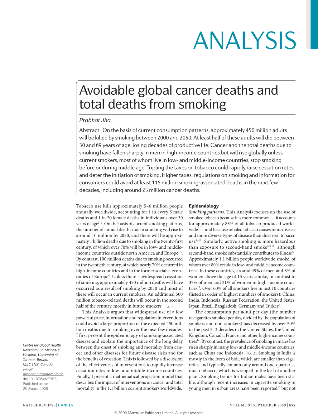 Avoidable Global Cancer Deaths and Total Deaths from Smoking