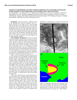 Microwave Properties and the 1-Micron Emissivity of Crater-Related Radar- Dark Parabolas and Other Surface Features in Five Areas of Venus