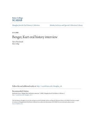 Benger, Kurt Oral History Interview Steve Hochstadt Bates College