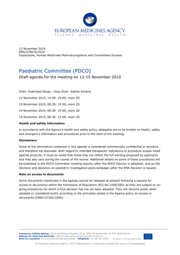 Draft Agenda PDCO 12-15 November 2019