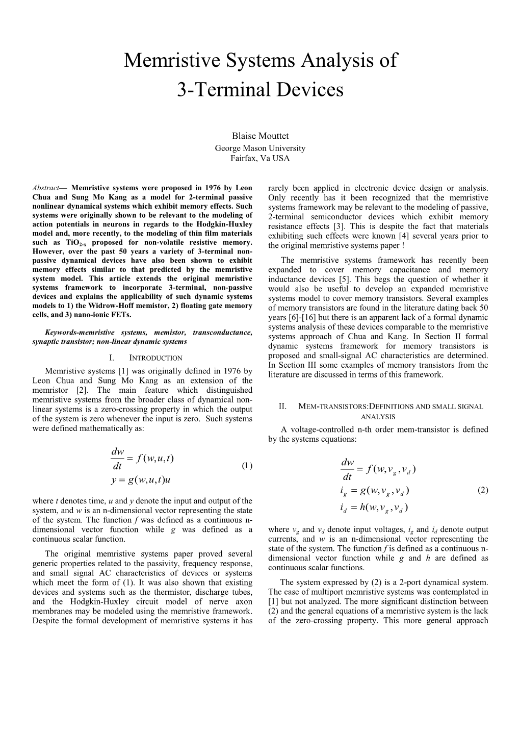 Memristive Systems Analysis of 3-Terminal Devices