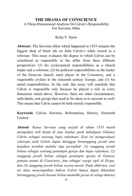 THE DRAMA of CONSCIENCE a Three-Dimensional Analysis on Calvin‘S Responsibility for Servetus Affair