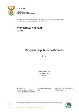Mid-Year Population Estimates, 2019 STATISTICS SOUTH AFRICA Iii P0302