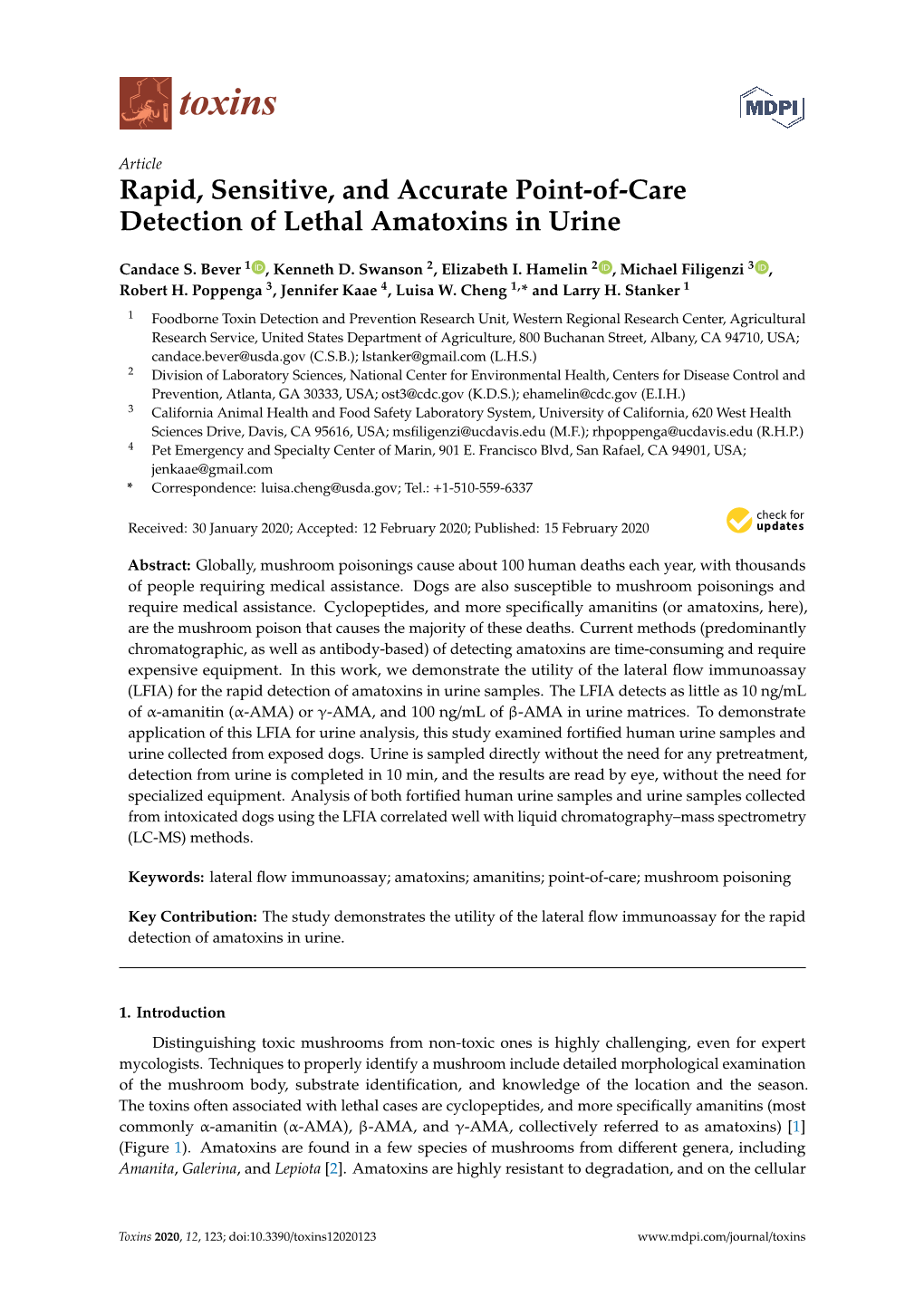 Rapid, Sensitive, and Accurate Point-Of-Care Detection of Lethal Amatoxins in Urine